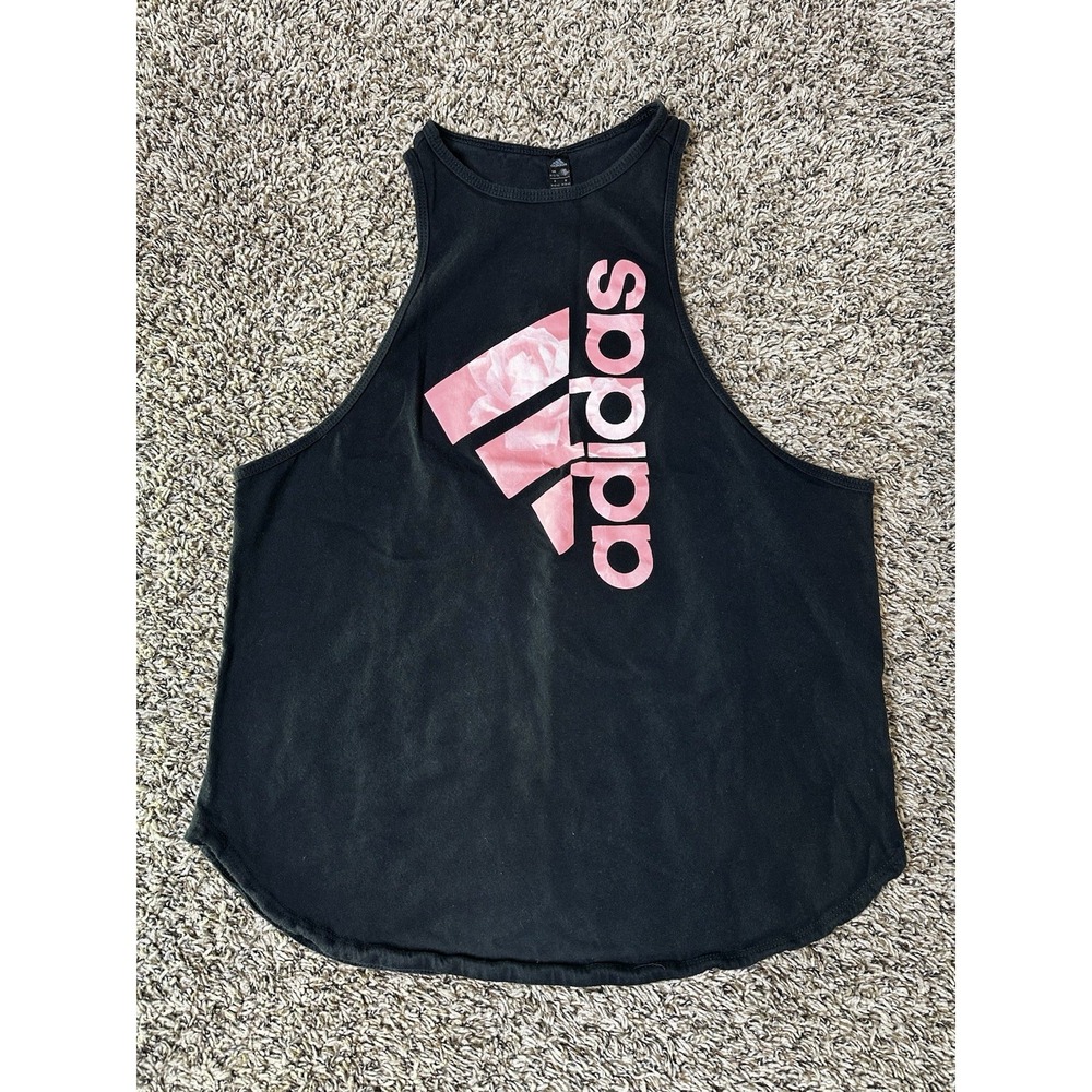 Adidas Tank Top Shirt Womens Medium Black Racerback Logo Athletic Gym Running